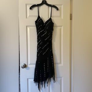 SUE WONG: Black Beaded Evening Dress